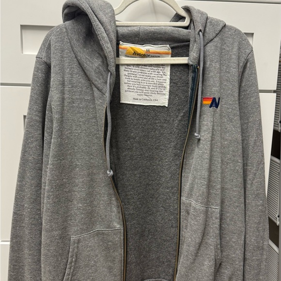 Aviator Nation SET, Gray Hoodie and pants with Rainbow Trim - Picture 3 of 5